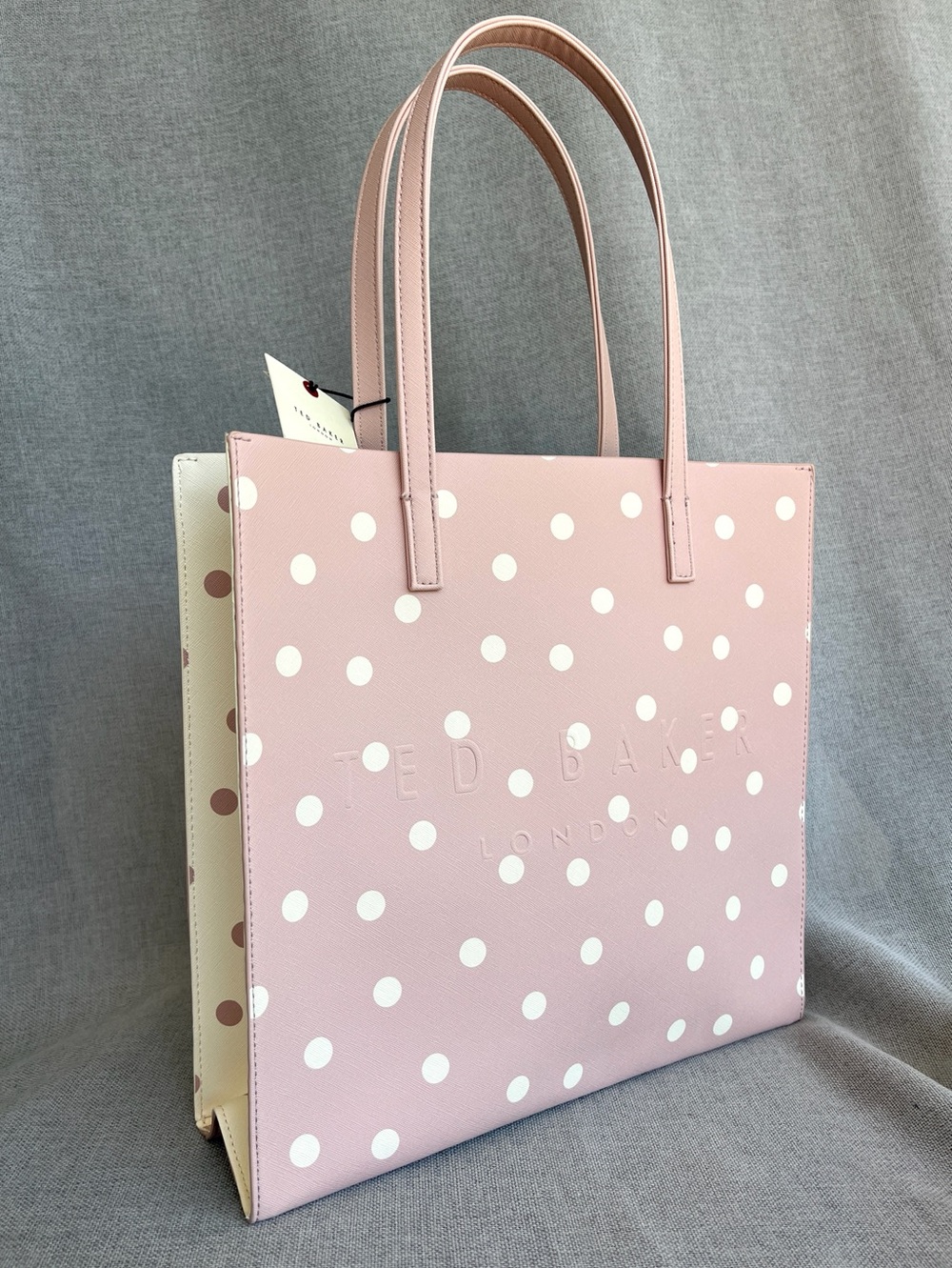 TED BAKER London Icon Polka Dot Saffiano tote shopper pale pink / cream NWT